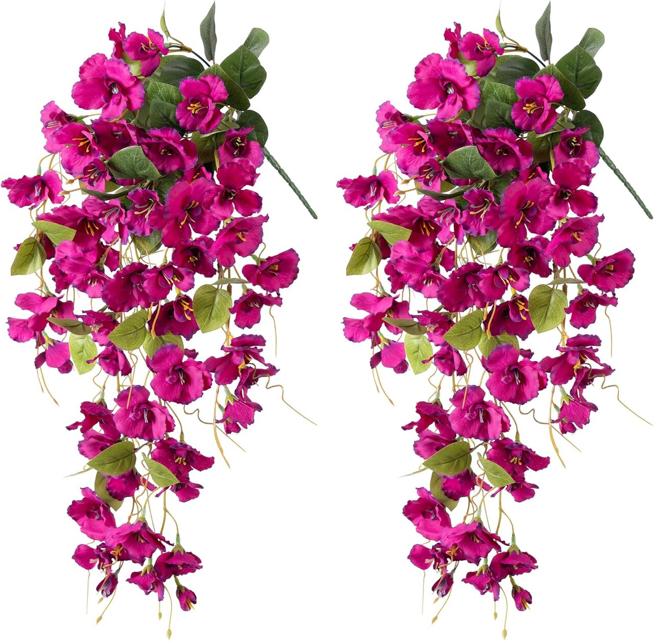 Artificial Hibiscus Fake Hanging Flowers Plants for Outdoors Spring Summer Decor, 2pcs Fuchsia Silk Hibiscus Long Trailing Vines